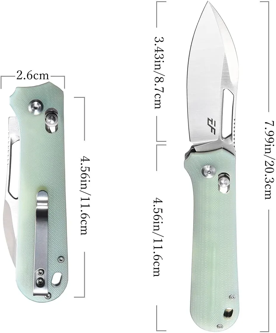 Eafengrow EF963 Folding Knife D2 Blade G10 Handle with Pocket Clip Axis Lock EDC Multitool Knives for Working Camping Outdoor (Jade)