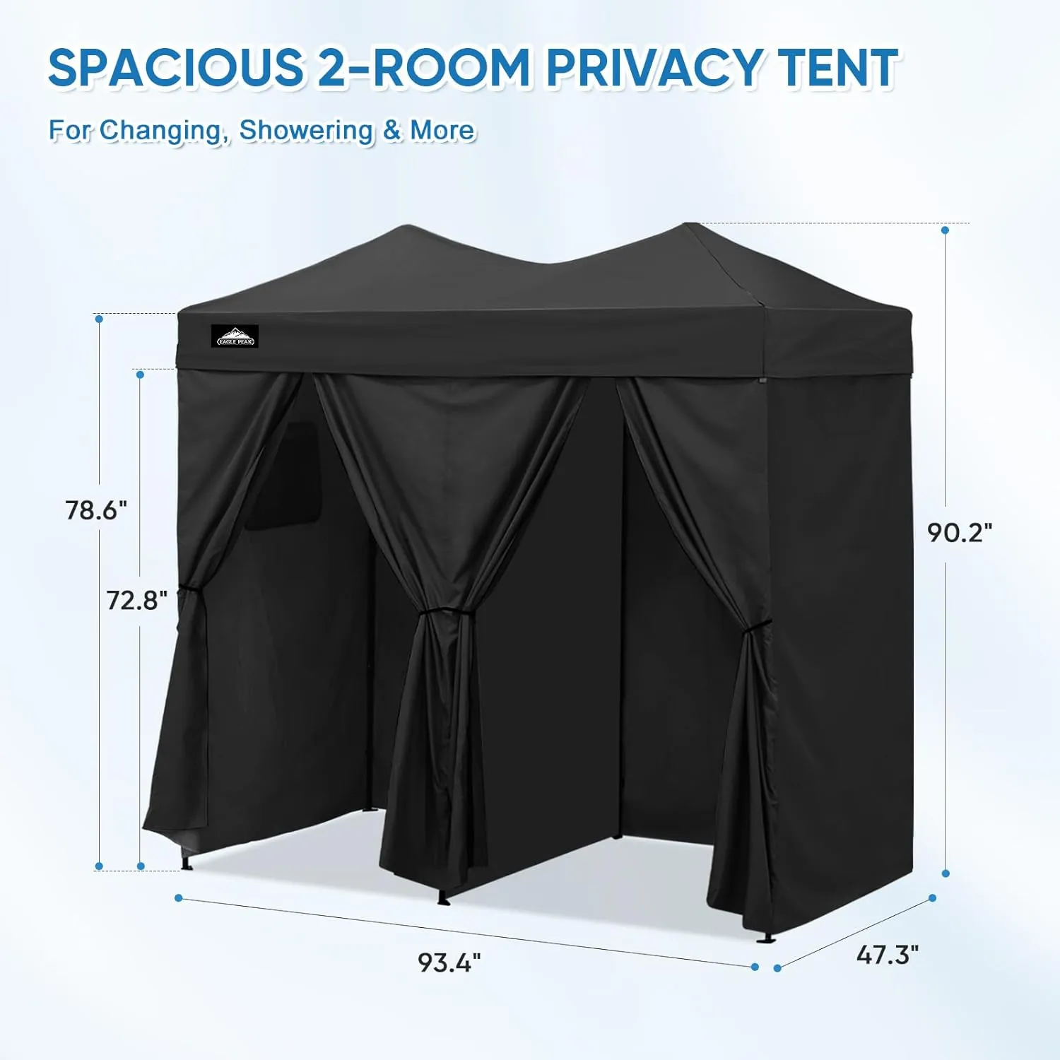 EAGLE PEAK Outdoor Changing Room 8x4, 2 Room Pop Up Portable Changing Room, Sun Shelter, Pop Up Changing Tent for Beach or Pool, Portable Dressing Room for Photoshoots (Black)