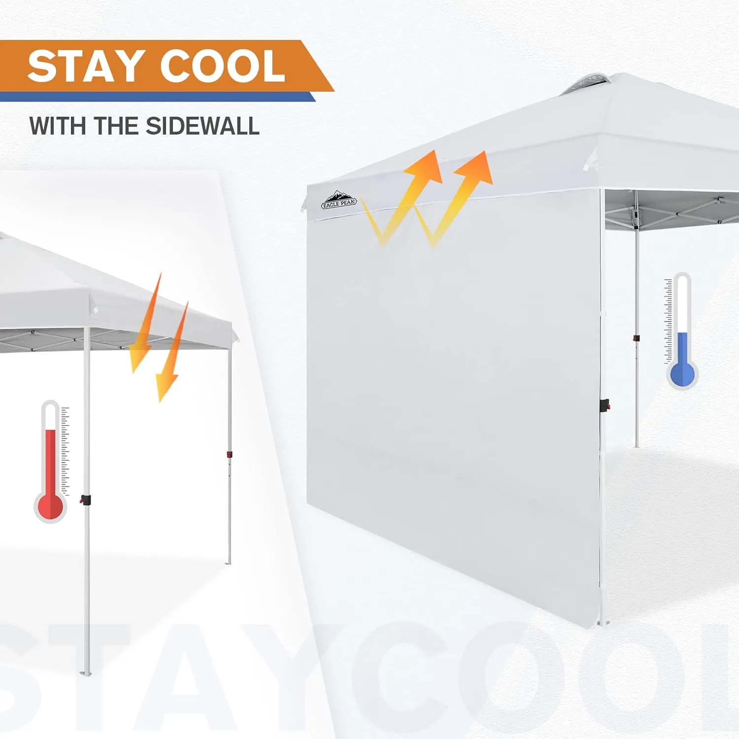 EAGLE PEAK Pop Up Canopy Tent with 1 Sidewall, Easy Setup Event Tent, Outdoor Sun Shade, Wheeled Carry Bag, Stakes and Guy Ropes, Instant Canopy 10x10, White