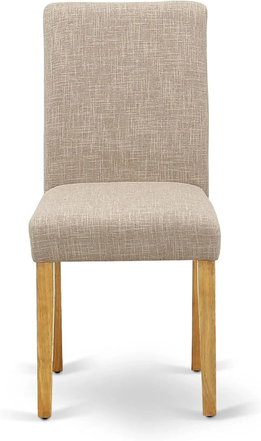 East West Furniture ABP4T04 Abbott Parson Dining Chairs - Light Tan Linen Fabric Padded Dinette Chairs, Set of 2, Oak