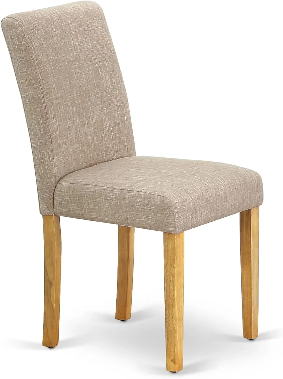 East West Furniture ABP4T04 Abbott Parson Dining Chairs - Light Tan Linen Fabric Padded Dinette Chairs, Set of 2, Oak