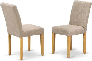East West Furniture ABP4T04 Abbott Parson Dining Chairs - Light Tan Linen Fabric Padded Dinette Chairs, Set of 2, Oak