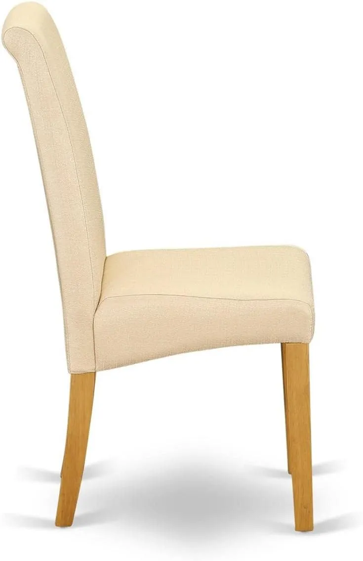 East West Furniture BAP4T02 Barry Parson Kitchen Chairs - Light Beige Linen Fabric Padded Dining Chairs, Set of 2, Oak