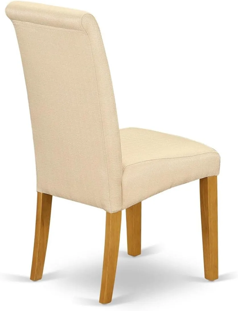 East West Furniture BAP4T02 Barry Parson Kitchen Chairs - Light Beige Linen Fabric Padded Dining Chairs, Set of 2, Oak