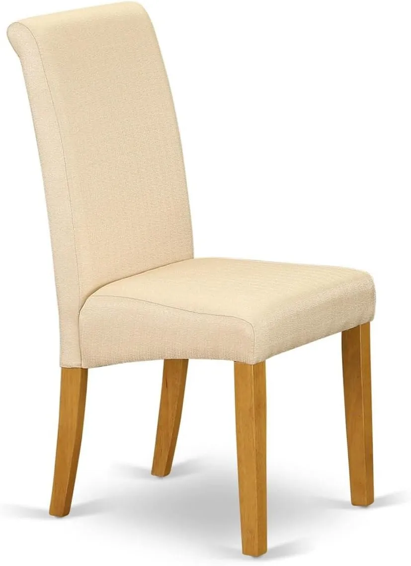 East West Furniture BAP4T02 Barry Parson Kitchen Chairs - Light Beige Linen Fabric Padded Dining Chairs, Set of 2, Oak