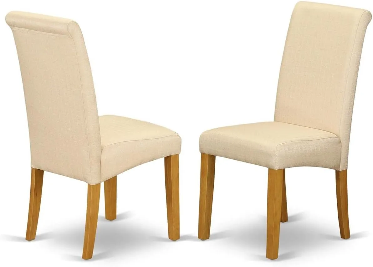 East West Furniture BAP4T02 Barry Parson Kitchen Chairs - Light Beige Linen Fabric Padded Dining Chairs, Set of 2, Oak