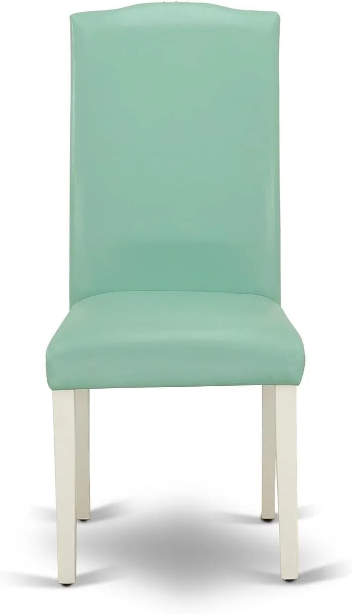 East West Furniture ENP2T57 Encinal Parson Kitchen Chairs - Nailhead Trim Pond Faux Leather Padded Dining Chairs, Set of 2, Linen White