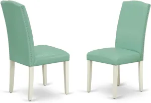 East West Furniture ENP2T57 Encinal Parson Kitchen Chairs - Nailhead Trim Pond Faux Leather Padded Dining Chairs, Set of 2, Linen White