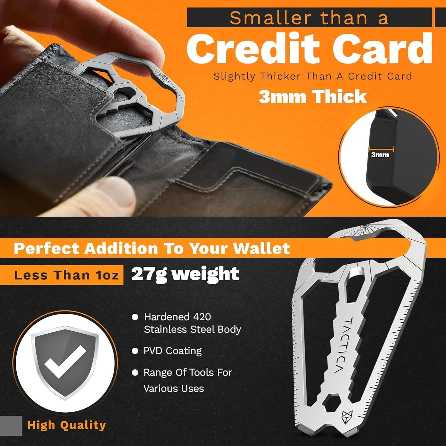 EDC Credit Card Multitool | Wallet-Sized 23-in-1 Multitool Card with Bottle Opener, Universal Wrench Set, 1/4" Bit Socket, Cord Cutter, Pry Bar, Screwdriver, Scraper, Metric & Imperial Ruler, and More