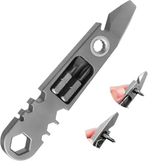 EDC Pry Bar Multitool with Bi-Directional Ratchet, Titanium Pocket Wrenches Screwdriver Crowbar, Bottle and Box Openers, Compact EDC Tool for Outdoor, Camping, Home Repair, Gift for Men