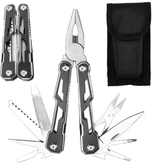 EDC Upgraded 17-in-1 Multitool with Pliers Knife & 15  Tools Professional-Grade Stainless Steel Camping/Survival Gear | Safety Lock Non-Slip Grip Compact Oxford Pouch DIY/Emergency/Car Repair