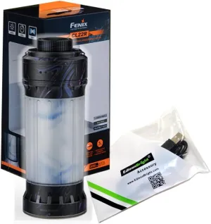 EdisonBright Fenix CL22R 500 Lumen USB-C Rechargeable White/red/Multicolor Output Camping Lantern/Work Light Rechargeable Battery, with EBR Charging Cable (Black)