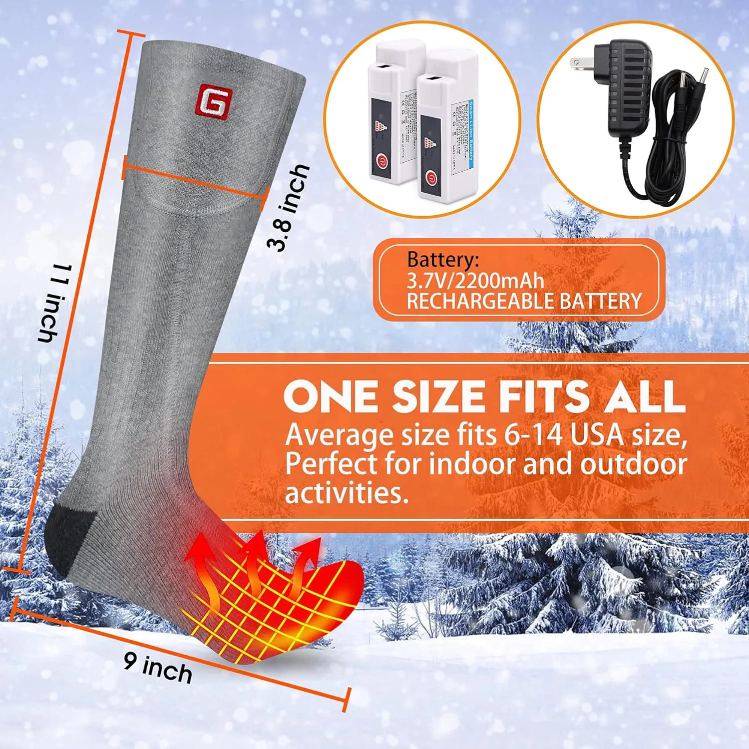 Electric Heated Socks Rechargebale Battery Powered Heating Socks for Men Women,Winter Thermal Insulated Thick Sox Kit for Chronically Cold Feet,Novelty Sports Hunting Hiking Skiing Foot Warmer Socks