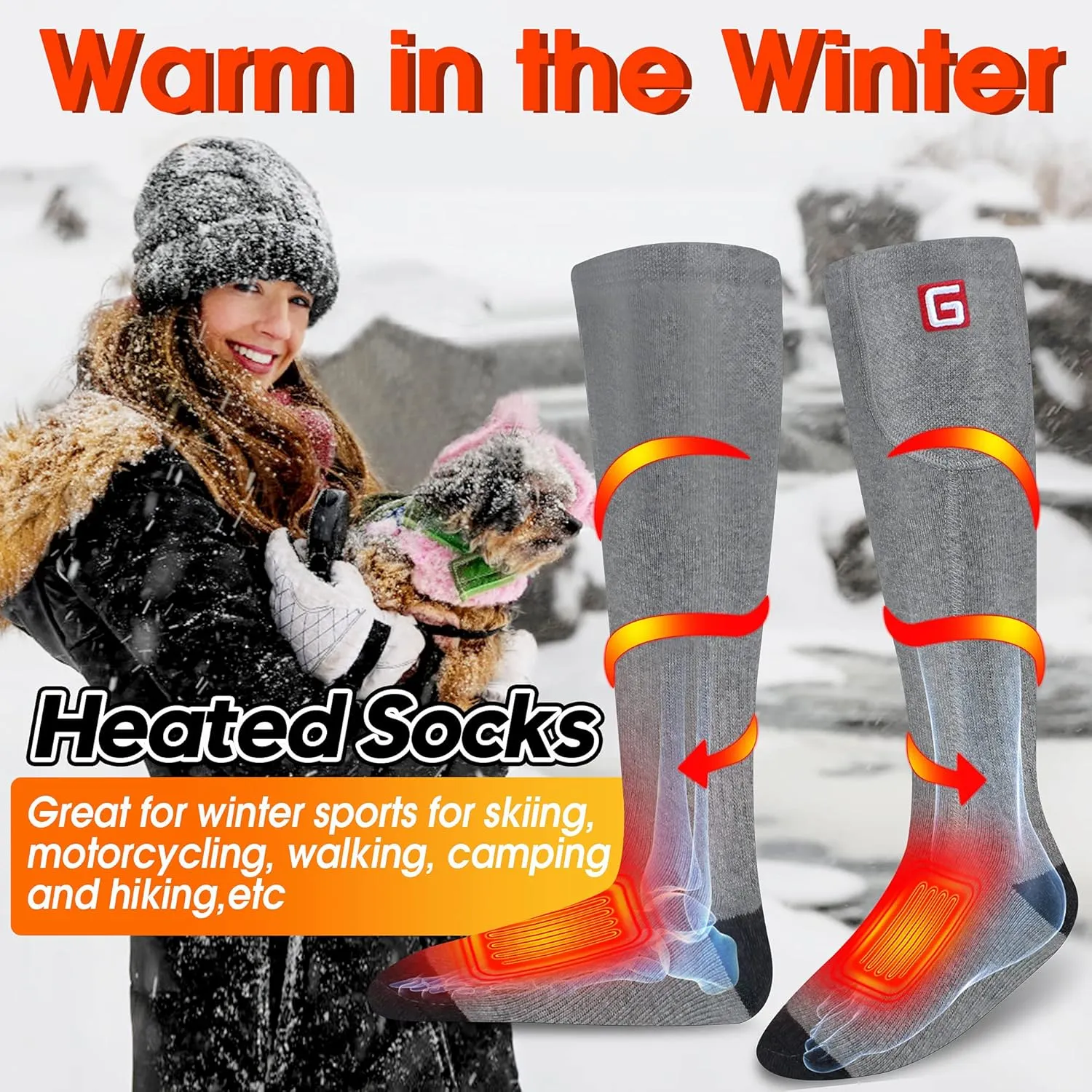 Electric Heated Socks Rechargebale Battery Powered Heating Socks for Men Women,Winter Thermal Insulated Thick Sox Kit for Chronically Cold Feet,Novelty Sports Hunting Hiking Skiing Foot Warmer Socks