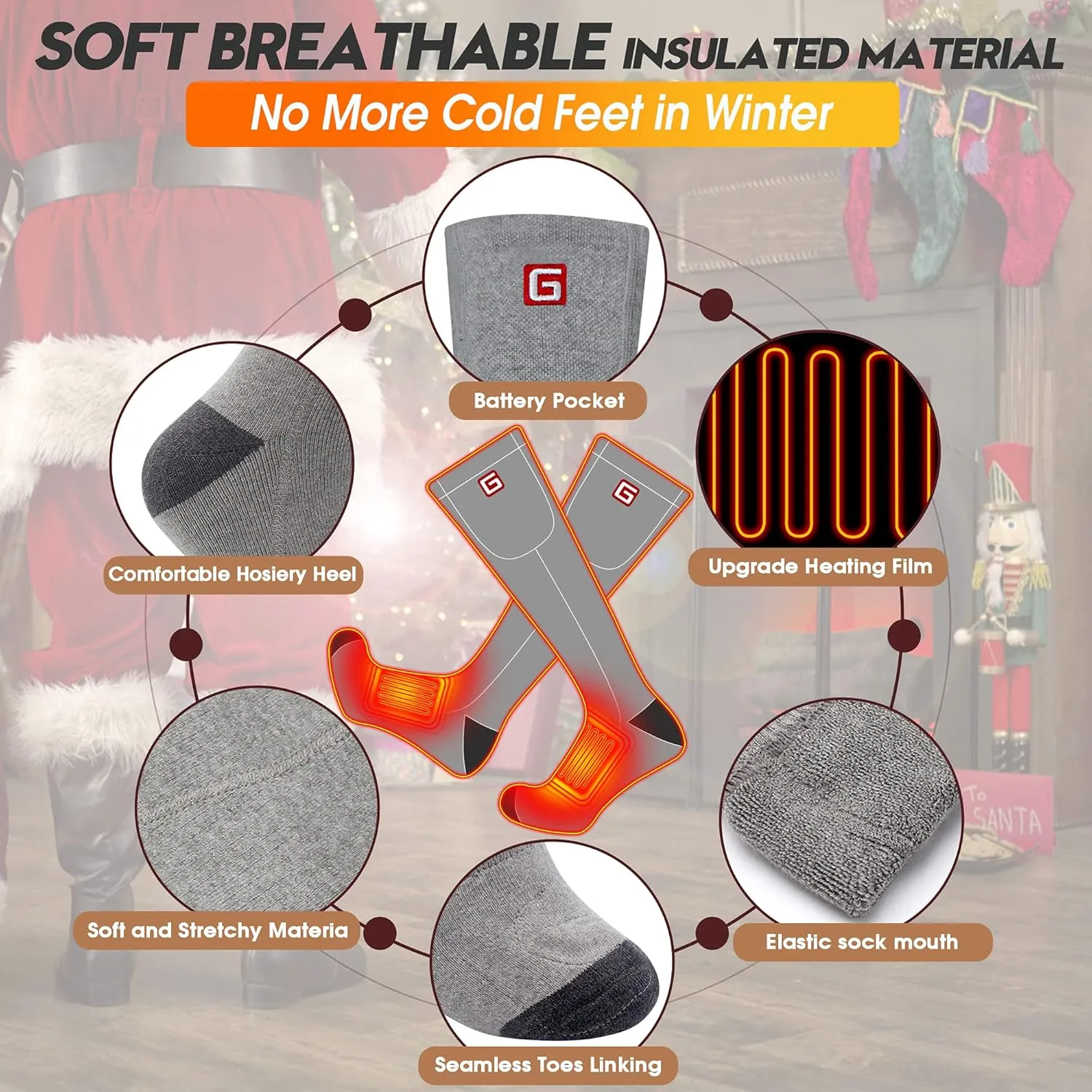 Electric Heated Socks Rechargebale Battery Powered Heating Socks for Men Women,Winter Thermal Insulated Thick Sox Kit for Chronically Cold Feet,Novelty Sports Hunting Hiking Skiing Foot Warmer Socks