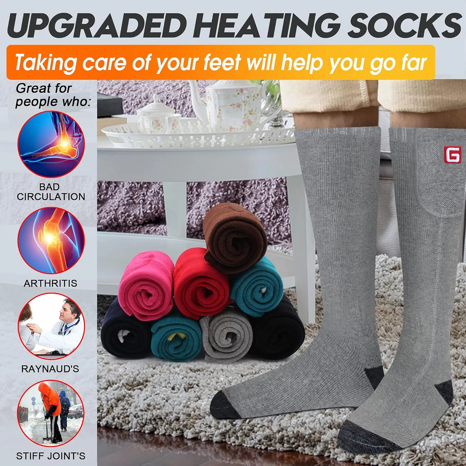 Electric Heated Socks Rechargebale Battery Powered Heating Socks for Men Women,Winter Thermal Insulated Thick Sox Kit for Chronically Cold Feet,Novelty Sports Hunting Hiking Skiing Foot Warmer Socks