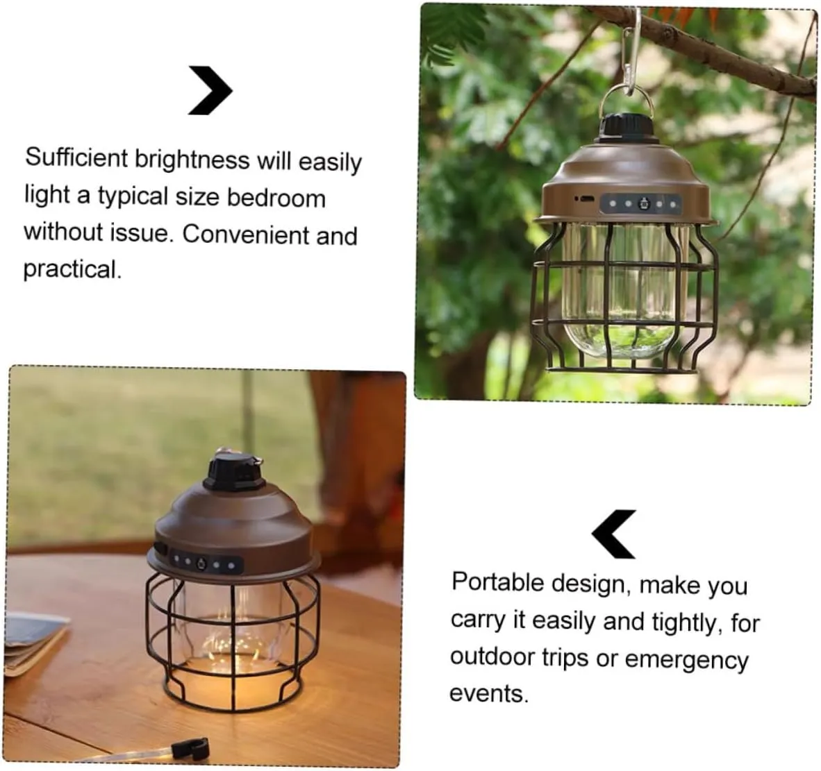 Elegant Brown Tent Hanging Lamp Rechargeable Lantern for Camping Hiking Emergency Lighting