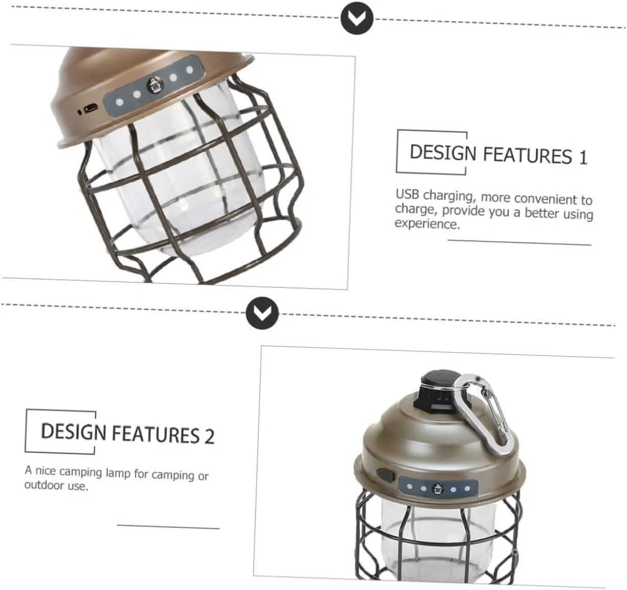 Elegant Brown Tent Hanging Lamp Rechargeable Lantern for Camping Hiking Emergency Lighting