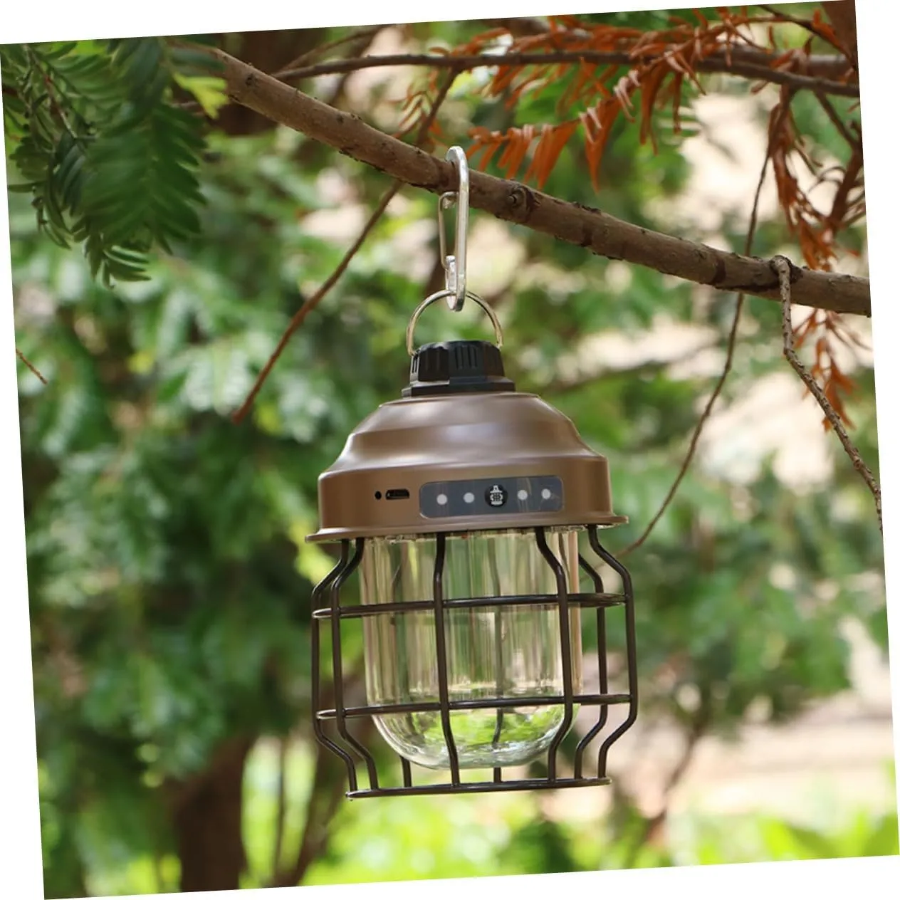 Elegant Brown Tent Hanging Lamp Rechargeable Lantern for Camping Hiking Emergency Lighting