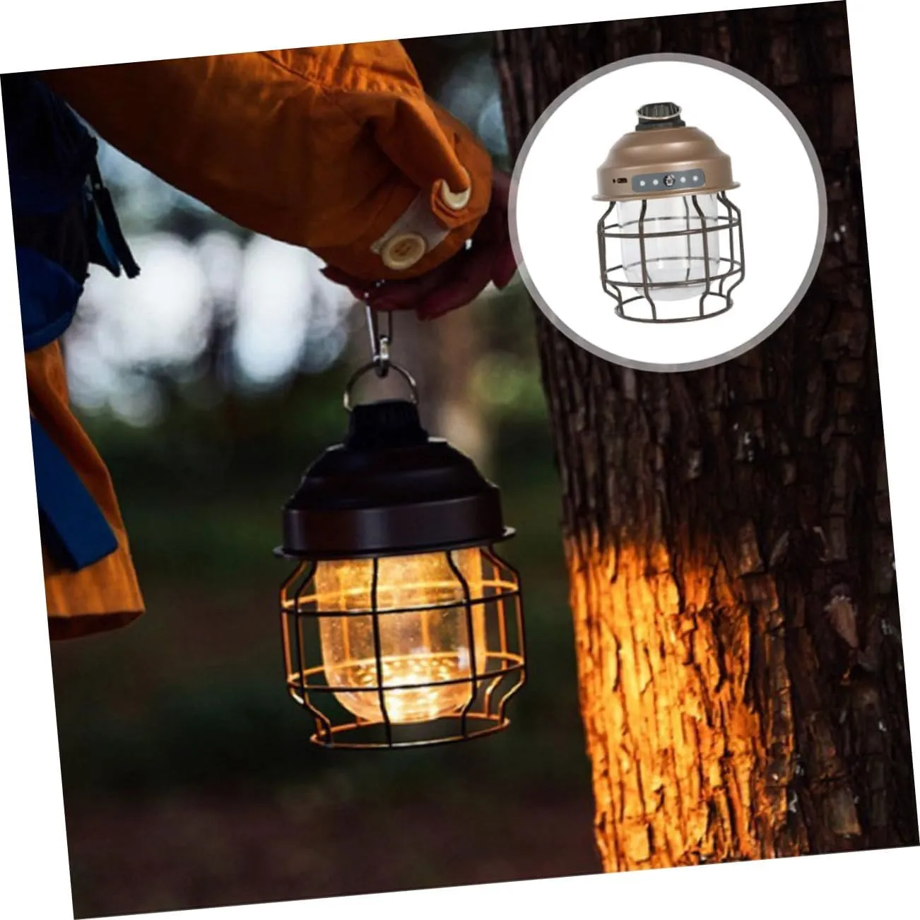 Elegant Brown Tent Hanging Lamp Rechargeable Lantern for Camping Hiking Emergency Lighting