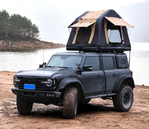 Elevated Inflatable Roof Tent for Adventurous Camping, Quick Setup and Comfortable Shelter, Khaki & Black