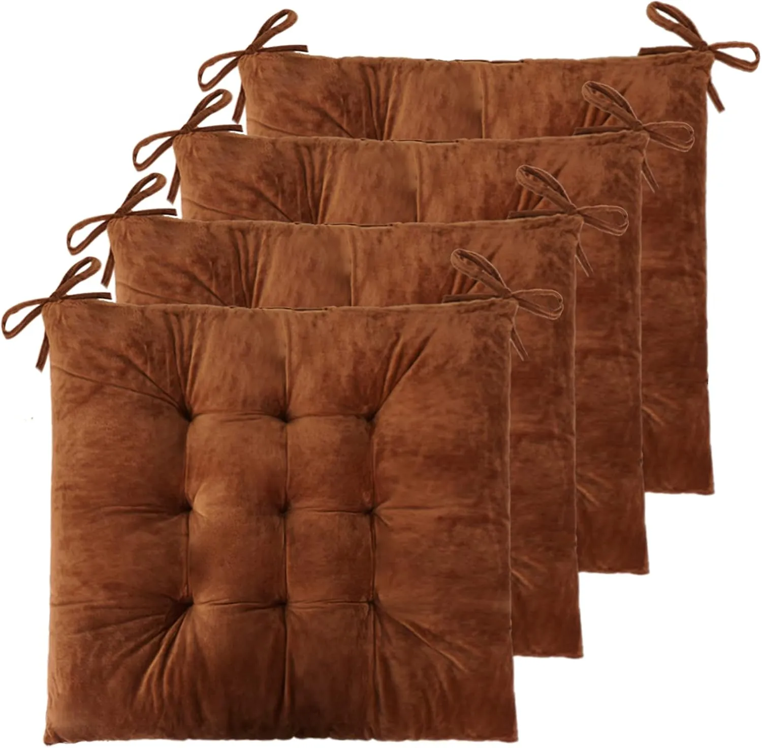 ELFJOY 4 Pack Chair Cushions for Dining Chairs Chair Pads Cushion for Kitchen Office Tufted Square Seat Cushion with Ties (16" Coffee Velvet)
