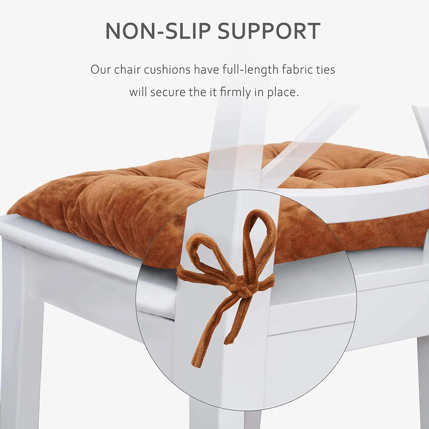 ELFJOY 4 Pack Chair Cushions for Dining Chairs Chair Pads Cushion for Kitchen Office Tufted Square Seat Cushion with Ties (16" Coffee Velvet)