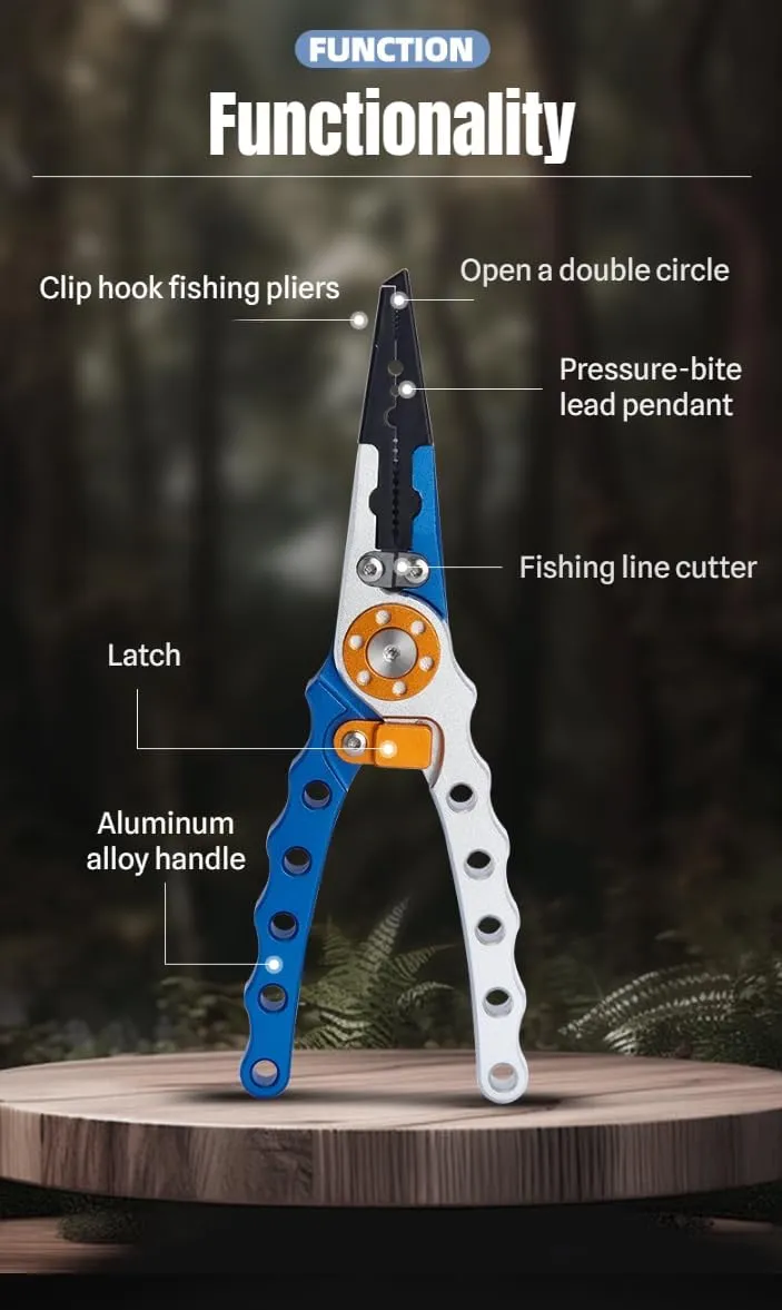[Ellniges]【Professional Fishing Pliers】Aluminum oy Multitool with【Locking Clip & Deep Throat Design】- Anti-Slip Grooves, Wire Cutter, Hook Remover for Saltwater Fishing Trips (Compact Fishing Acces