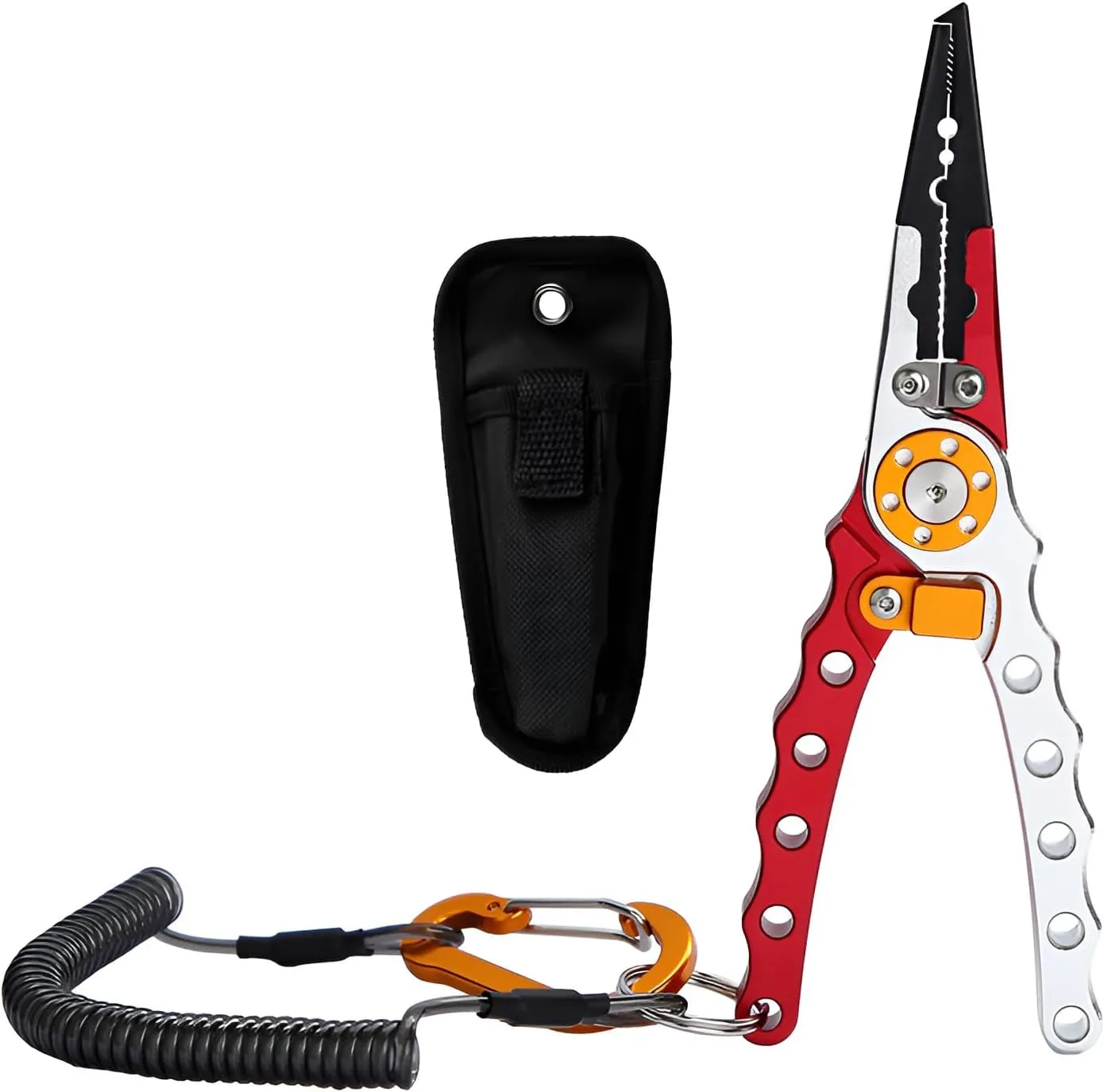 [Ellniges]【Professional Fishing Pliers】Aluminum oy Multitool with【Locking Clip & Deep Throat Design】- Anti-Slip Grooves, Wire Cutter, Hook Remover for Saltwater Fishing Trips (Compact Fishing Acces