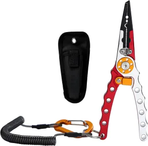 [Ellniges]【Professional Fishing Pliers】Aluminum oy Multitool with【Locking Clip & Deep Throat Design】- Anti-Slip Grooves, Wire Cutter, Hook Remover for Saltwater Fishing Trips (Compact Fishing Acces