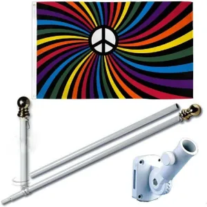 Embroidered and Applique Patches - Rainbow Peace Swirl 3 x 5 FT Flag   6 Ft Spinning TanglePole   Bracket - Applique and Embroidered Patches