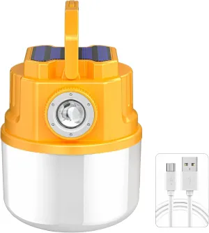 Emergency Led Camping Light, Rechargeable Solar Lantern, Multi-Mode Tent Lamp, Dual-Power USB-C & Solar Charging, Ideal for Travel & Power Failures
