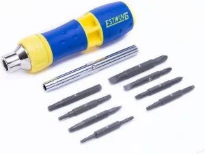 Estwing 19-in-1 Ratchet Screwdriver Set, Reversible Ratcheting Mechanism, In-Handle Storage, Phillips, Flathead, Hex, and Torx