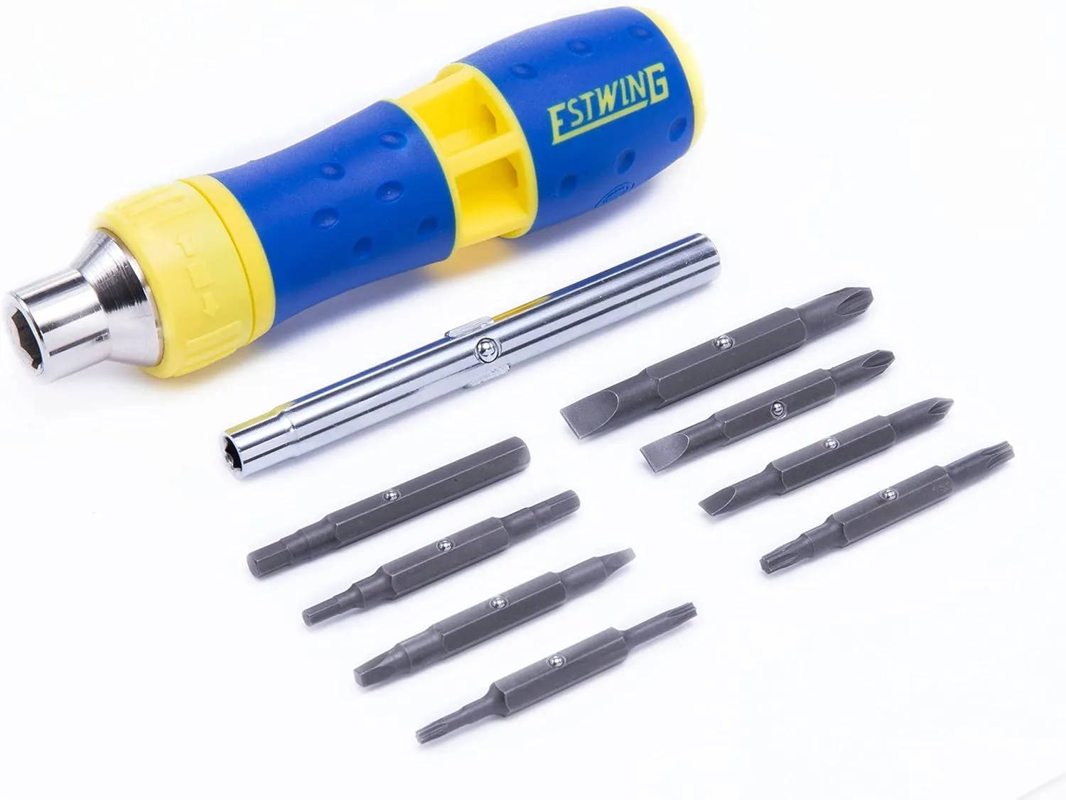 Estwing 19-in-1 Ratchet Screwdriver Set, Reversible Ratcheting Mechanism, In-Handle Storage, Phillips, Flathead, Hex, and Torx