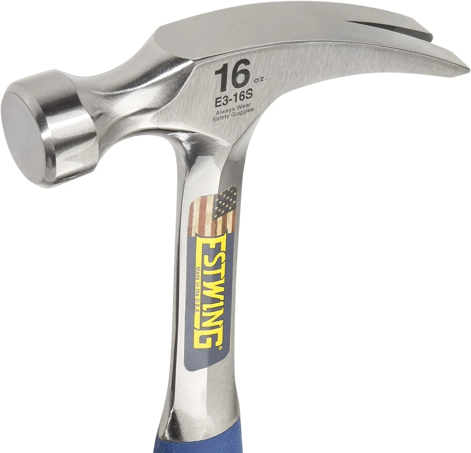 ESTWING Hammer - 16 oz Straight Rip Claw with Smooth Face & Shock Reduction Grip - E3-16S