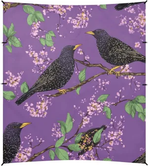 European Starling Birds Purple Foldable Beach Canopy UPF50  Protection Easy Setup Shade Sun Shelter with Sandbags & Sand Shovel for Backyard and Camping