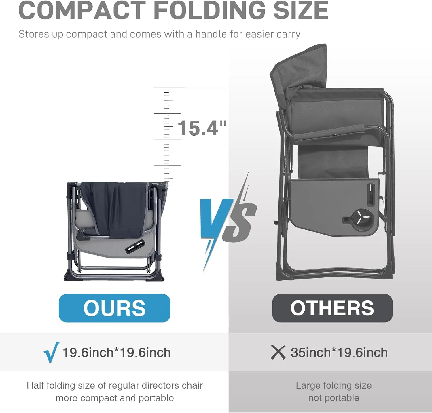 EVER ADVANCED Camping Directors' Chair with Side Table, Portable Folding Chair with Compact Size, Heavy Duty Lawn with Pocket for Camping, Lawn, Sports and Fishing, 400lbs, Grey
