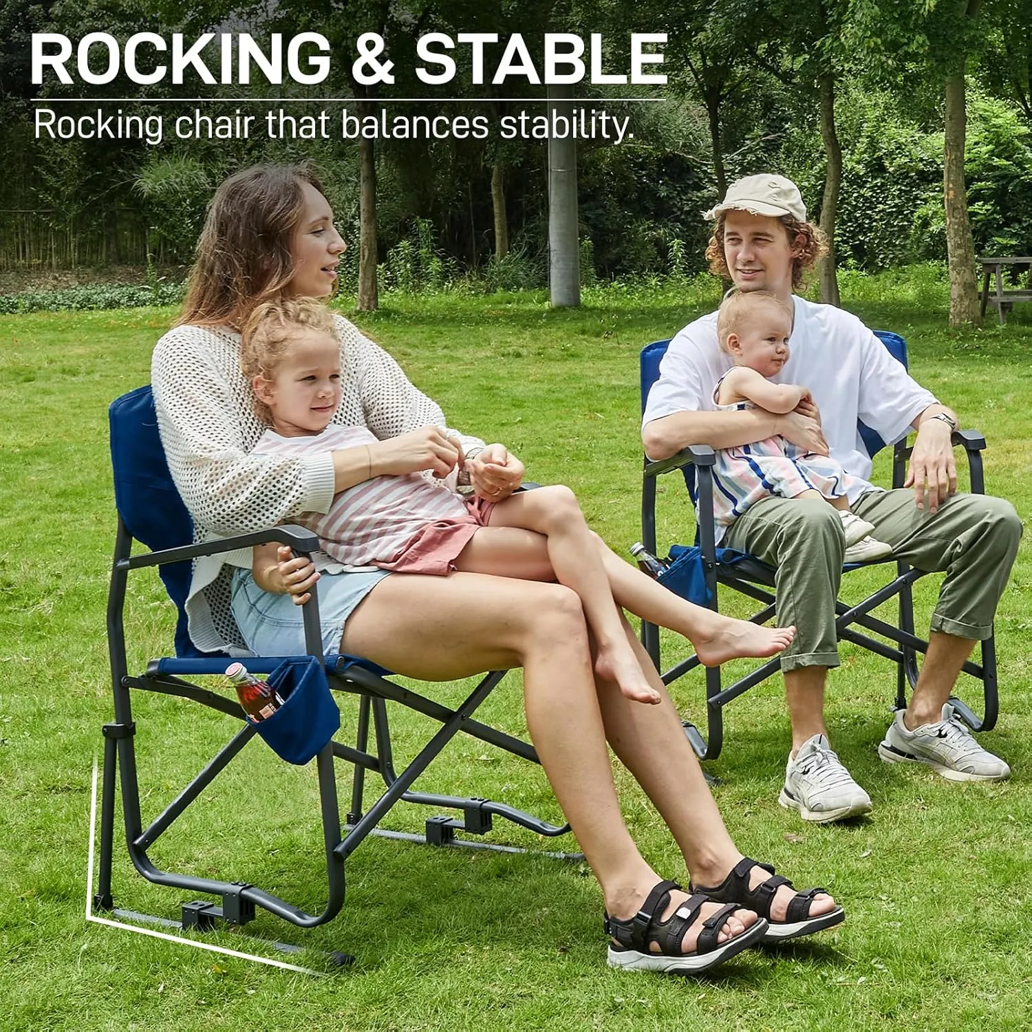 EVER ADVANCED Rocking Chair Outdoor, Quick Set Rocker Camping Chair for Adult, Foldable Rocker Chair Lightweight, Portable Folding Rocker Chair for Patio, Living Room, Balcony, Supports 300 LBS, Blue