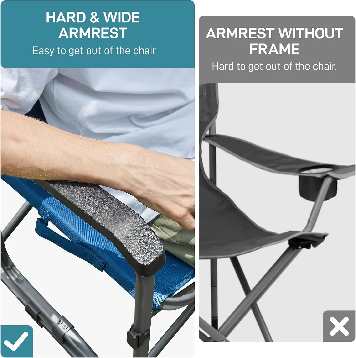 EVER ADVANCED Rocking Chair Outdoor, Quick Set Rocker Camping Chair for Adult, Foldable Rocker Chair Lightweight, Portable Folding Rocker Chair for Patio, Living Room, Balcony, Supports 300 LBS, Blue
