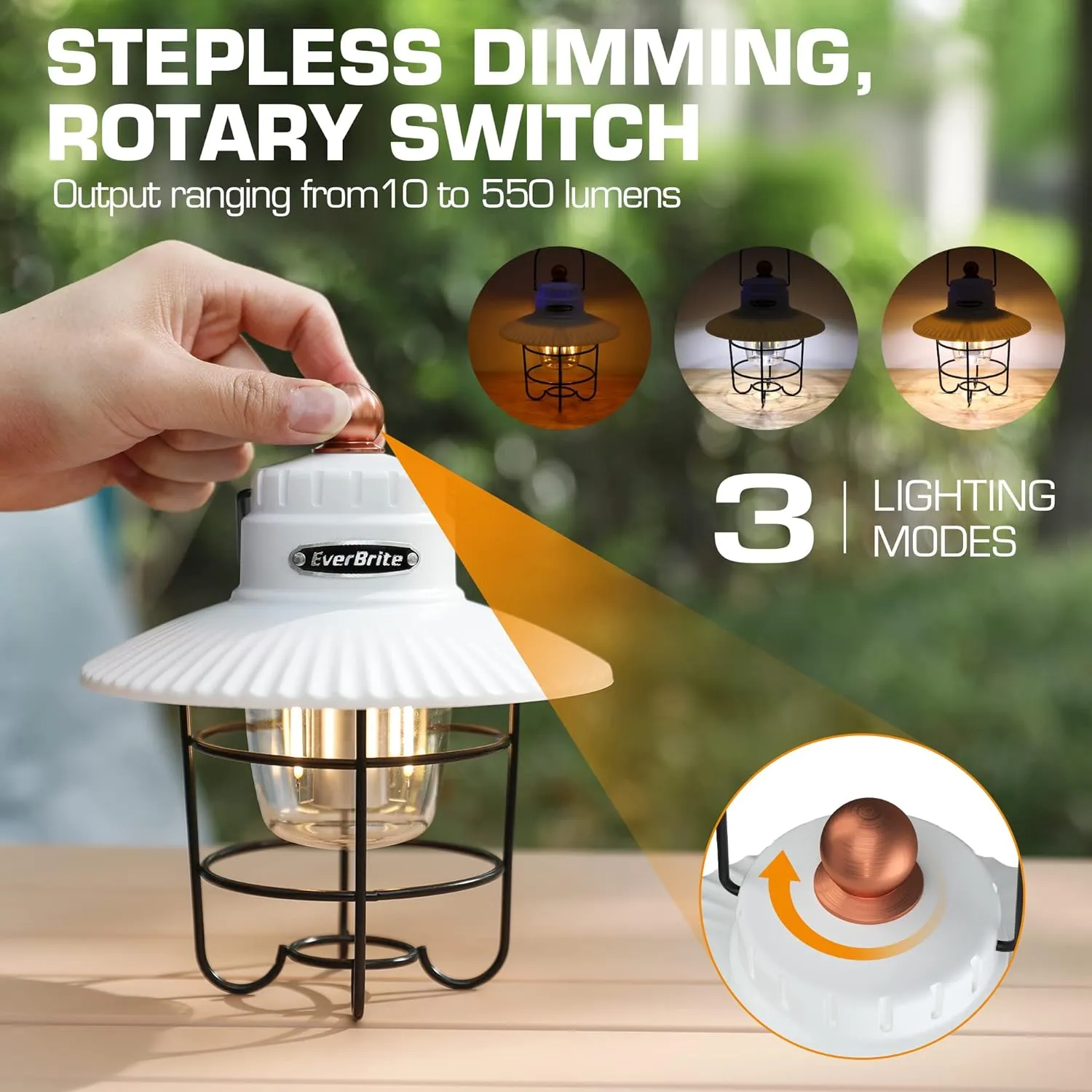 EverBrite LED Camping Lantern Pack of 2, USB C Rechargeable Lantern with 3 Light Modes, Vintage Outdoor Lanterns with Power Bank Function for Power Outages, Hurricane, Emergency, Fishing
