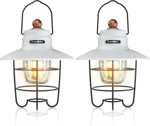EverBrite LED Camping Lantern Pack of 2, USB C Rechargeable Lantern with 3 Light Modes, Vintage Outdoor Lanterns with Power Bank Function for Power Outages, Hurricane, Emergency, Fishing