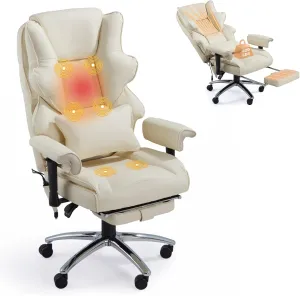 Executive Office Chair, 6-Point Massage Office Chair with Heating Function, High Back PU Leather & Ergonomic Lumbar Support
