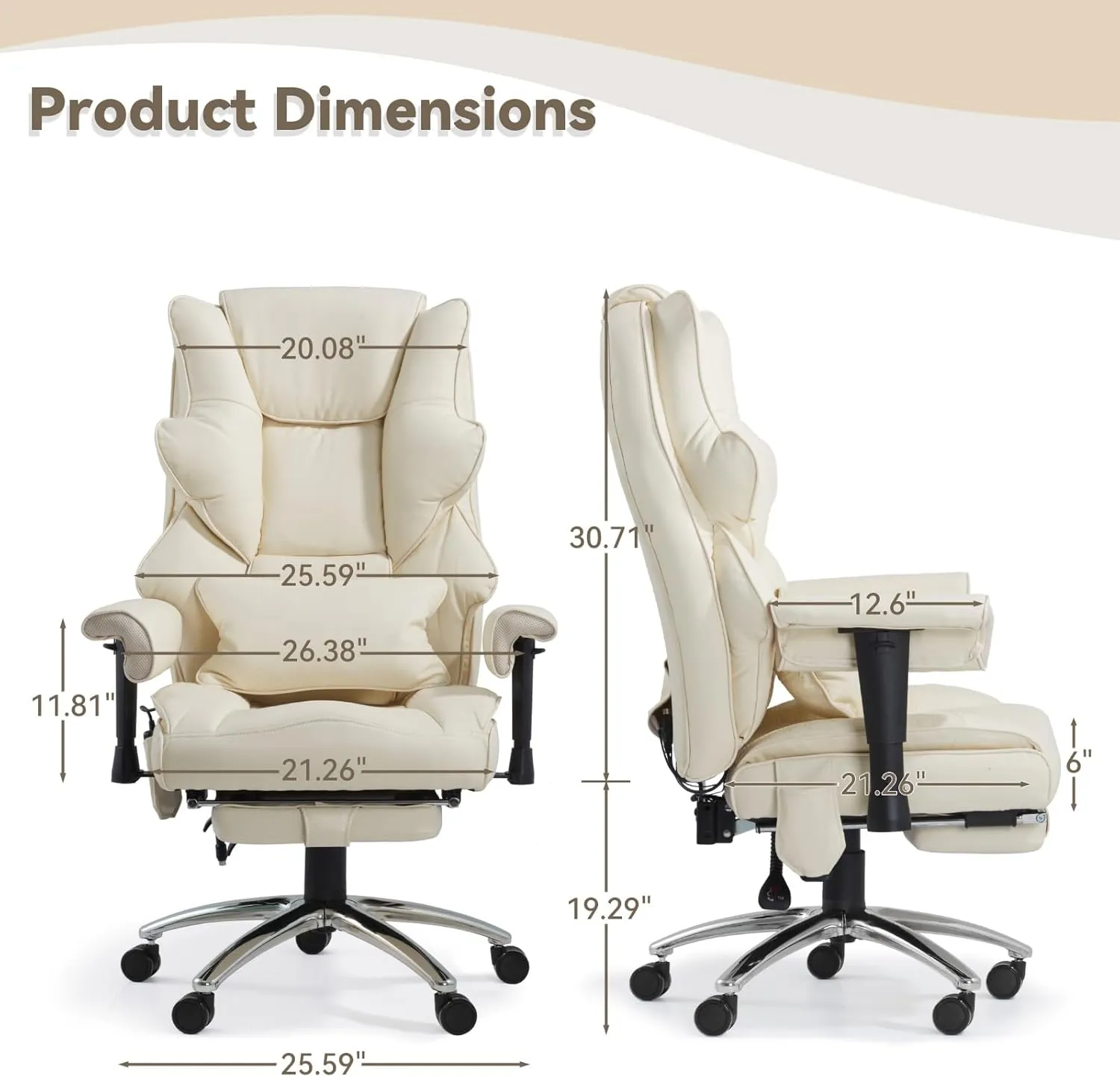 Executive Office Chair, 6-Point Massage Office Chair with Heating Function, High Back PU Leather & Ergonomic Lumbar Support