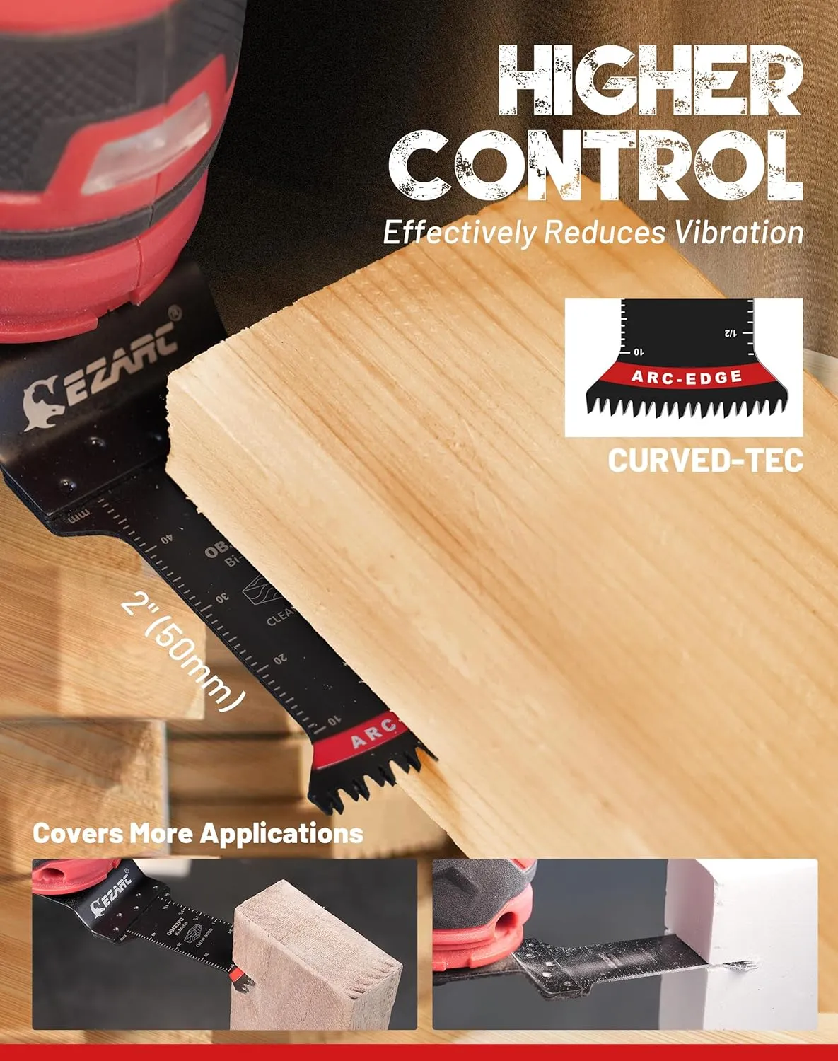 EZARC Bi-Metal Arc Edge Oscillating Tool Blade, 2-11/16" Extra-Long Japanese Teeth Oscillating Saw Blades for Clean Cuts in Hard Wood & Plastic, Universal Fit Multitool Blades, 10-Pack