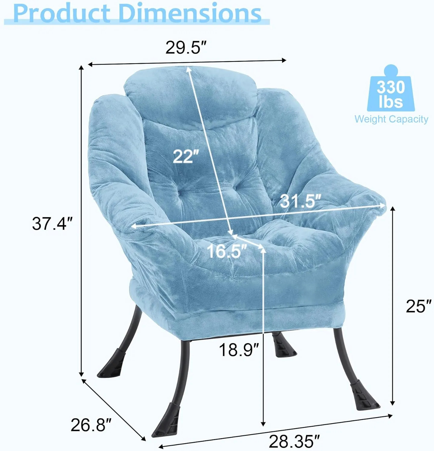 Fabric Lazy Chair for Adults, Oversized Upholstered Sofa Chair, Plush Comfy Lounge Chair with Large Side Storage Pocket, Thick Padded Reading Chair for Living Room, Bedroom, Study Room, Blue