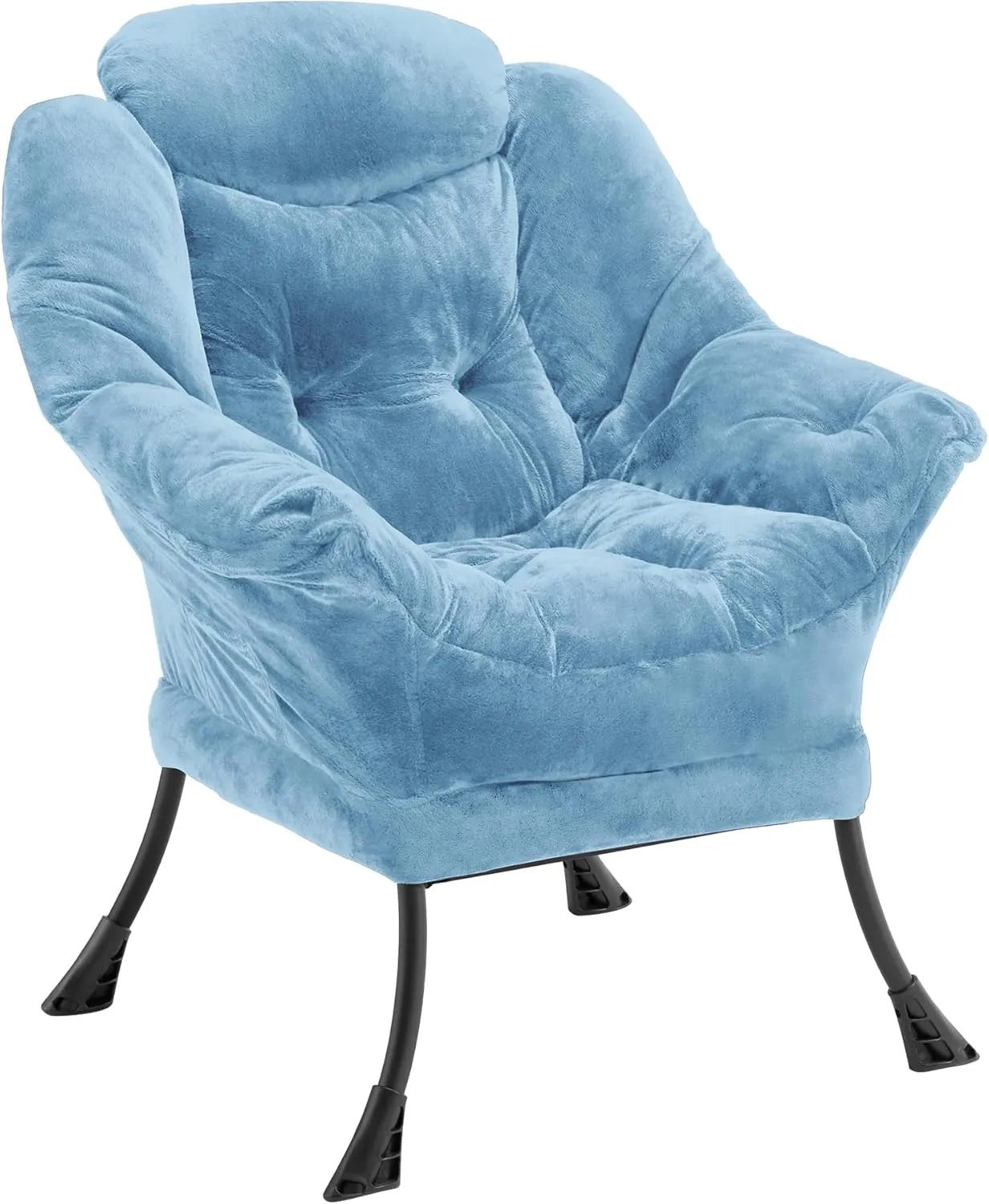 Fabric Lazy Chair for Adults, Oversized Upholstered Sofa Chair, Plush Comfy Lounge Chair with Large Side Storage Pocket, Thick Padded Reading Chair for Living Room, Bedroom, Study Room, Blue