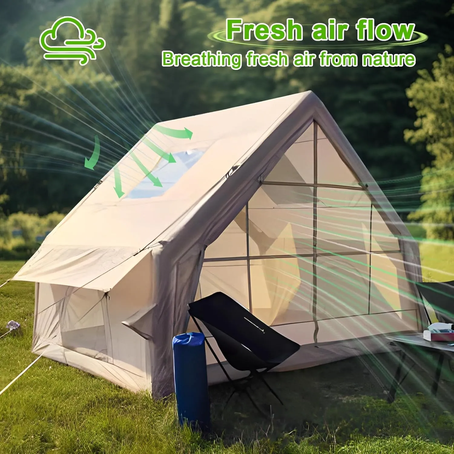 Family Camping Tent, 1-6 Person Inflatable Camping Tent, Easy to Install Waterproof and Windproof, with Open Windows, Spacious Inflatable Tent, 300x210x210cm