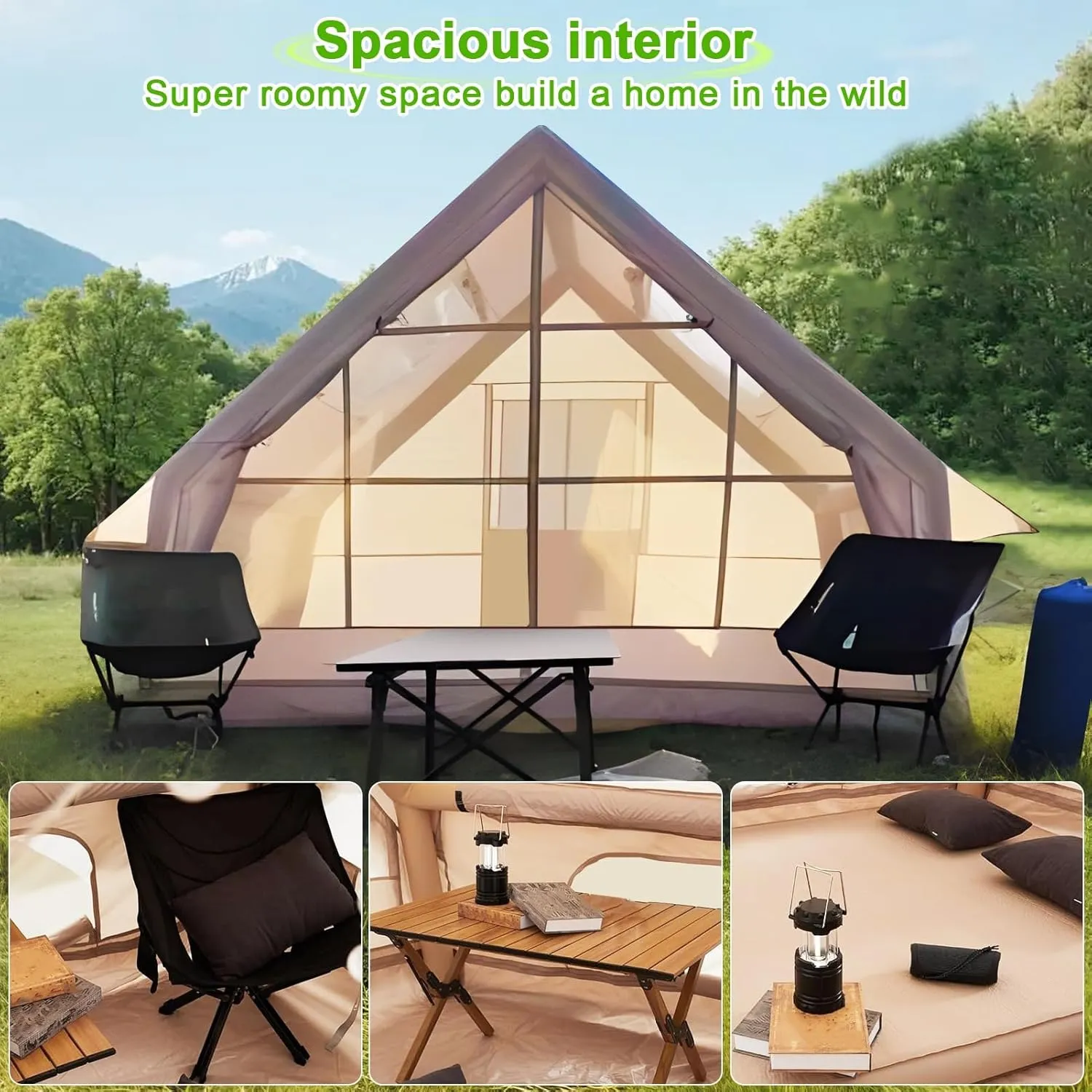 Family Camping Tent, 1-6 Person Inflatable Camping Tent, Easy to Install Waterproof and Windproof, with Open Windows, Spacious Inflatable Tent, 300x210x210cm
