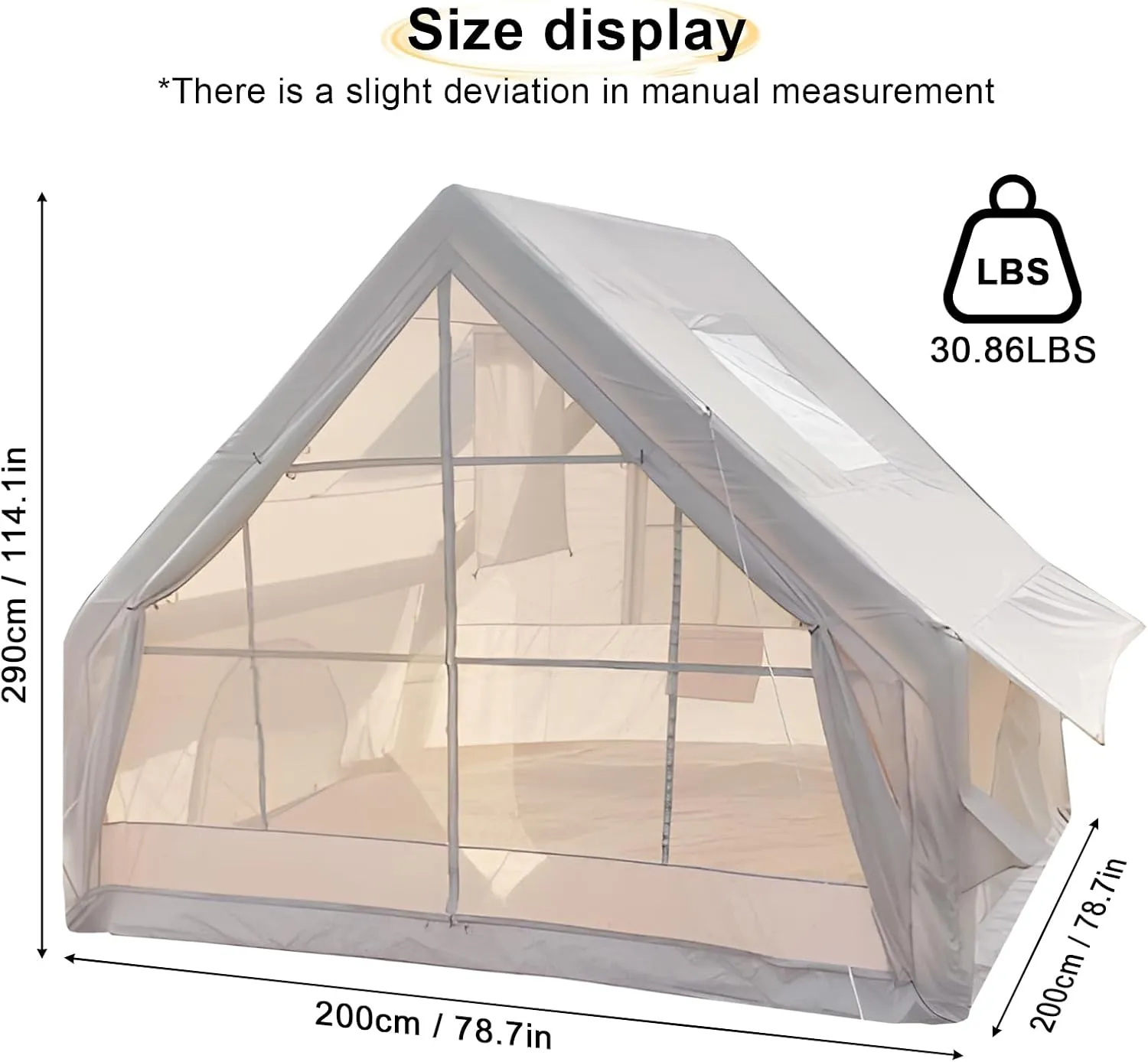 Family Camping Tent, 1-6 Person Inflatable Camping Tent, Easy to Install Waterproof and Windproof, with Open Windows, Spacious Inflatable Tent, 300x210x210cm