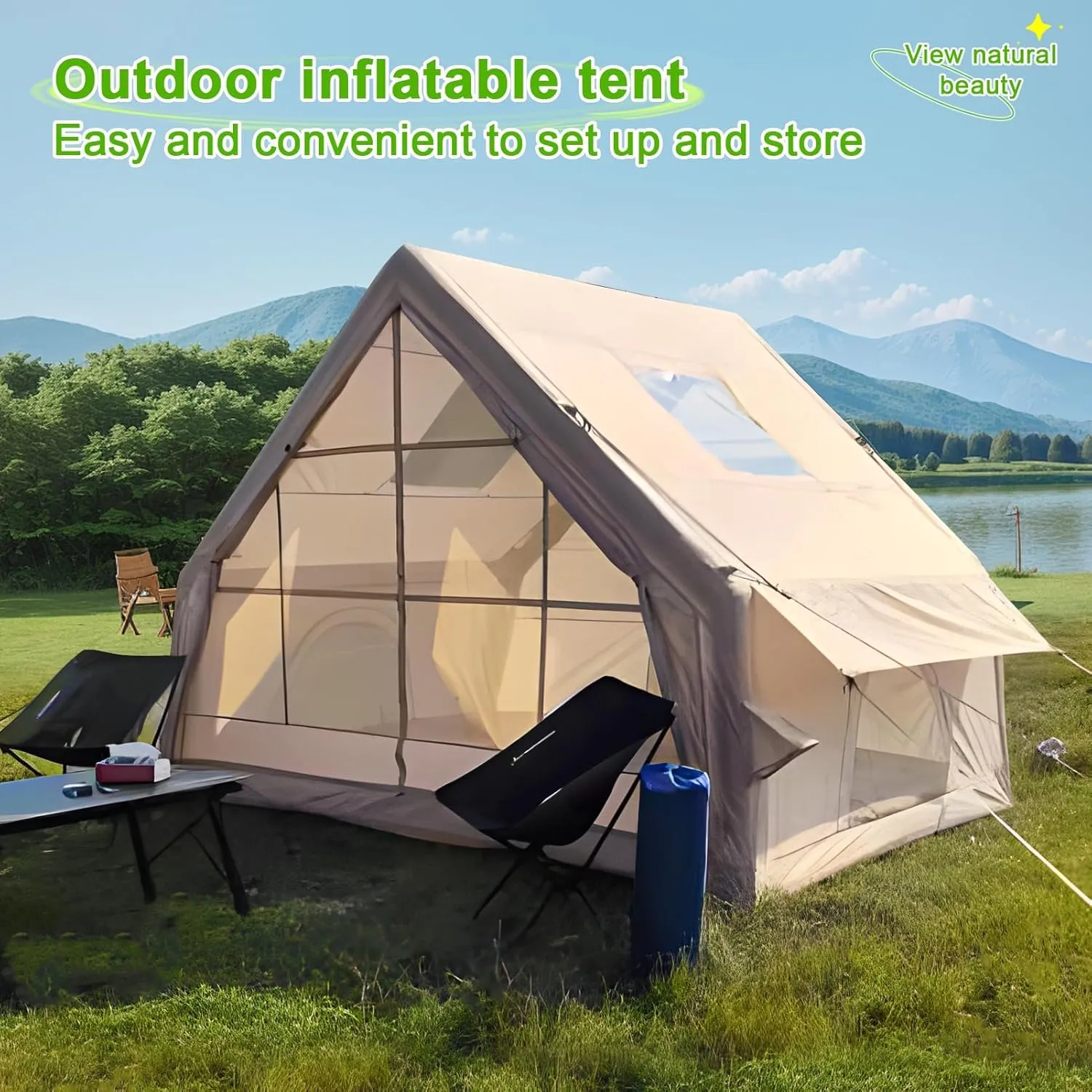 Family Camping Tent, 1-6 Person Inflatable Camping Tent, Easy to Install Waterproof and Windproof, with Open Windows, Spacious Inflatable Tent, 300x210x210cm
